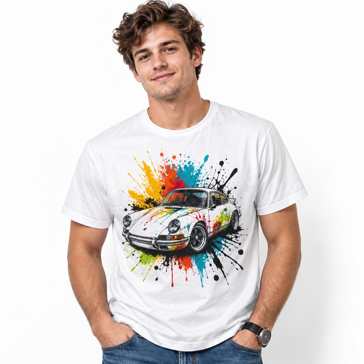 Classic Sports Car Color Splash Retro Automotive Graphic Men's T-Shirt