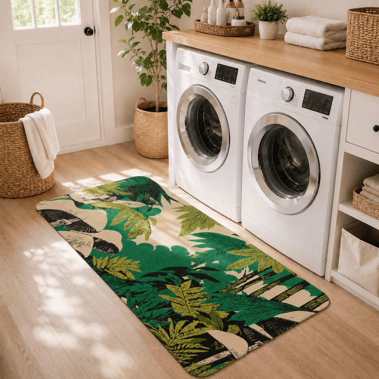 Botanical Mushroom Bath Mat Quick Dry Super Absorbent Non Slip Forest Design