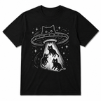 Funny Cat UFO Abduction Graphic T-Shirt Alien Space Cute Kitty Sci-Fi Tee Gift