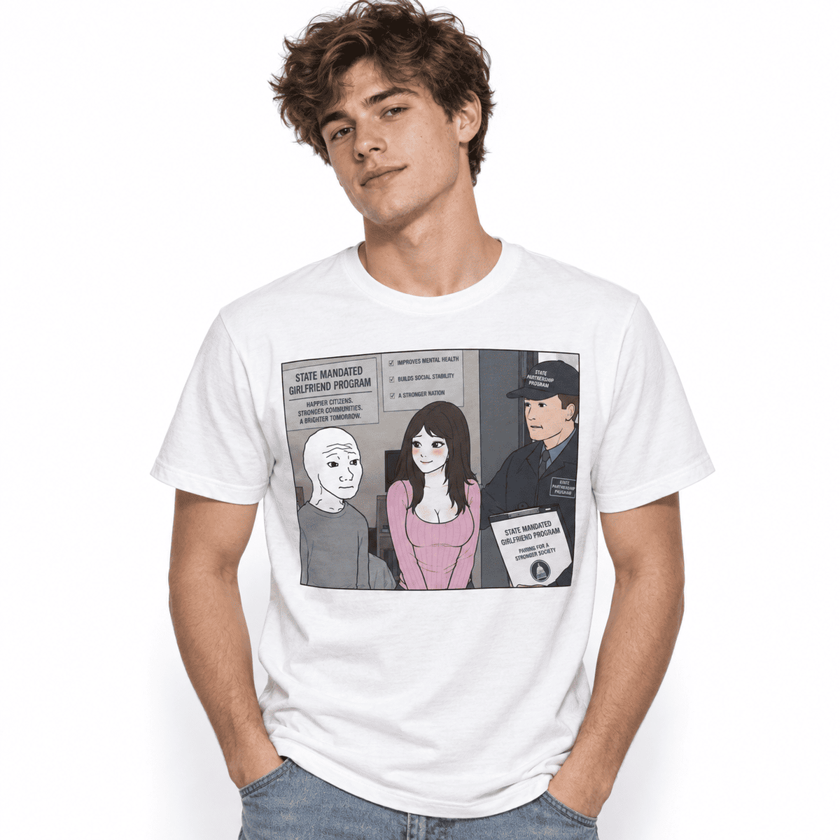 State Mandated Girlfriend Program Satire Meme Men's Graphic T-Shirt