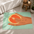 Feminist Vulva Rug | Funny Fruit Doormat | Body Positive Gift | Bold Orange Pop Art Decor | Unique Handmade Carpet for Women, Sexy Bathmat
