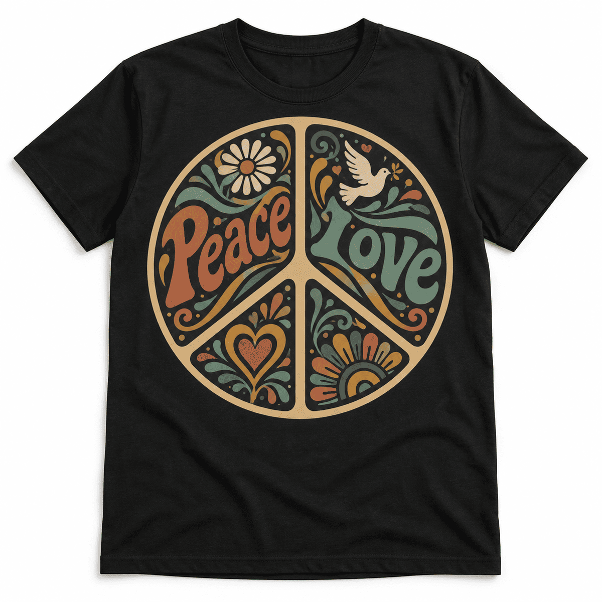 Peace Love Retro Hippie Dove Floral Men's Graphic T-Shirt
