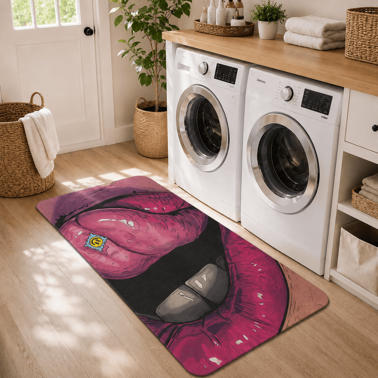 Psychedelic Lips Floor Mat Quick Dry Super Absorbent Non Slip Pop Art Decor