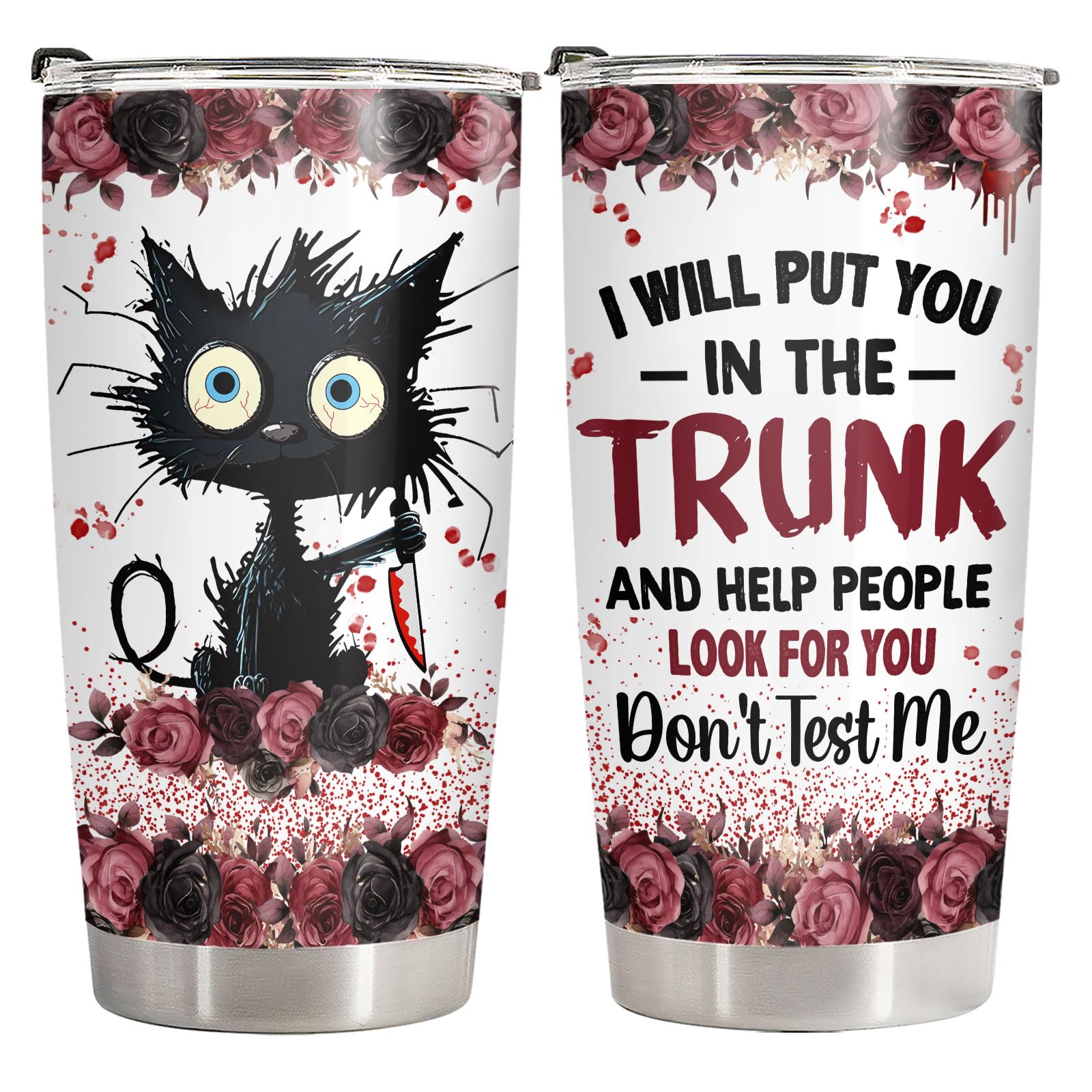 34HD Funny Black Cat Tumbler with Lid, 20oz Stainless Steel Vacuum Insulated Everything Is Fine Cup, Cat Lover Gifts for Women Birthday Mothers Day Halloween Christmas