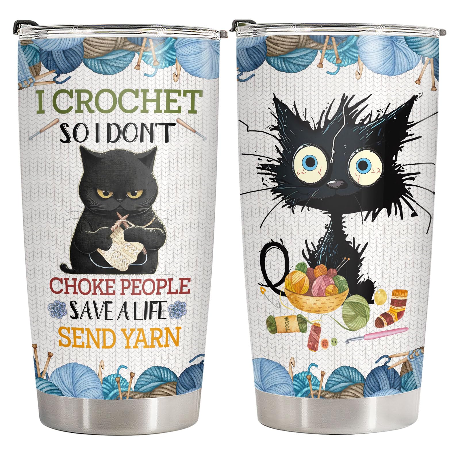34HD Funny Black Cat Tumbler with Lid, 20oz Stainless Steel Vacuum Insulated Everything Is Fine Cup, Cat Lover Gifts for Women Birthday Mothers Day Halloween Christmas