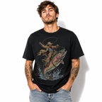 Cowboy Riding Rainbow Trout Funny Fishing Graphic T Shirt Western Angler Gift