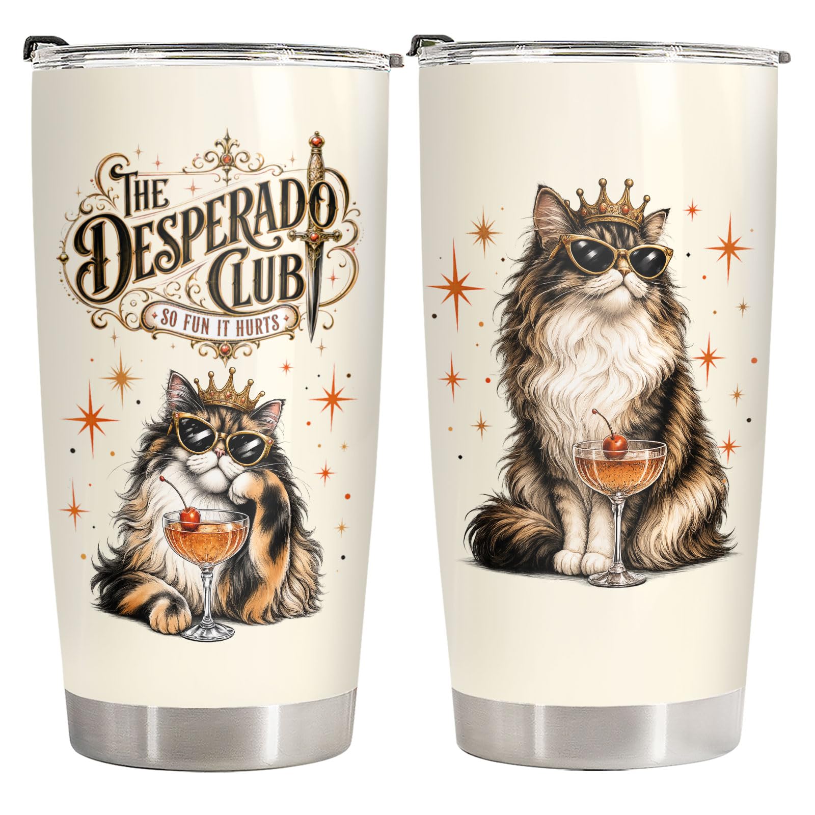 34HD Funny Black Cat Tumbler with Lid, 20oz Stainless Steel Vacuum Insulated Everything Is Fine Cup, Cat Lover Gifts for Women Birthday Mothers Day Halloween Christmas