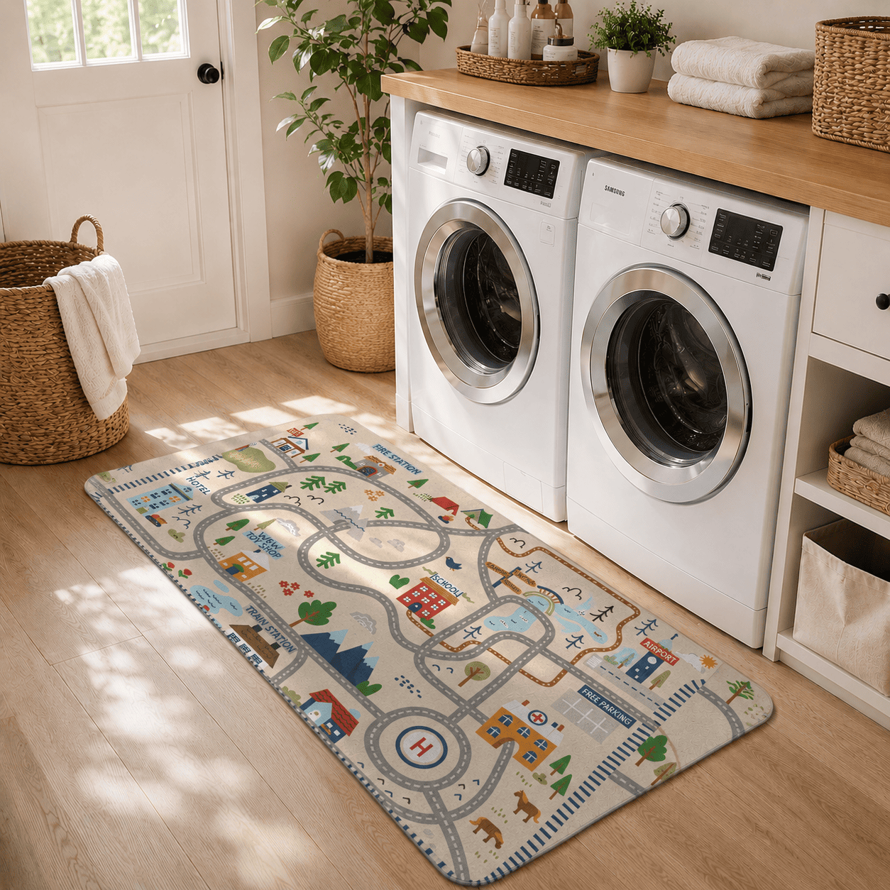 Kids Road Play Floor Mat Quick Dry Super Absorbent Non Slip City Map Design