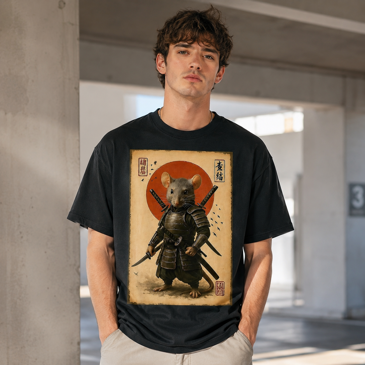 Vintage Japanese Samurai Rat Warrior Graphic Unisex T-Shirt Anime Style Art Tee
