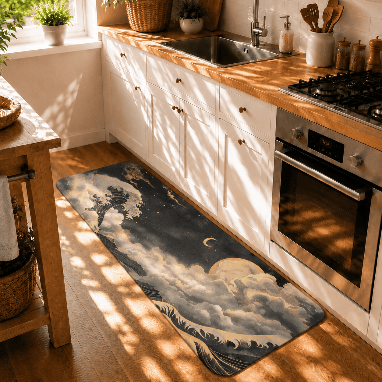 Japandi Bath Rug Moon & Stars Quick Dry Super Absorbent Non Slip