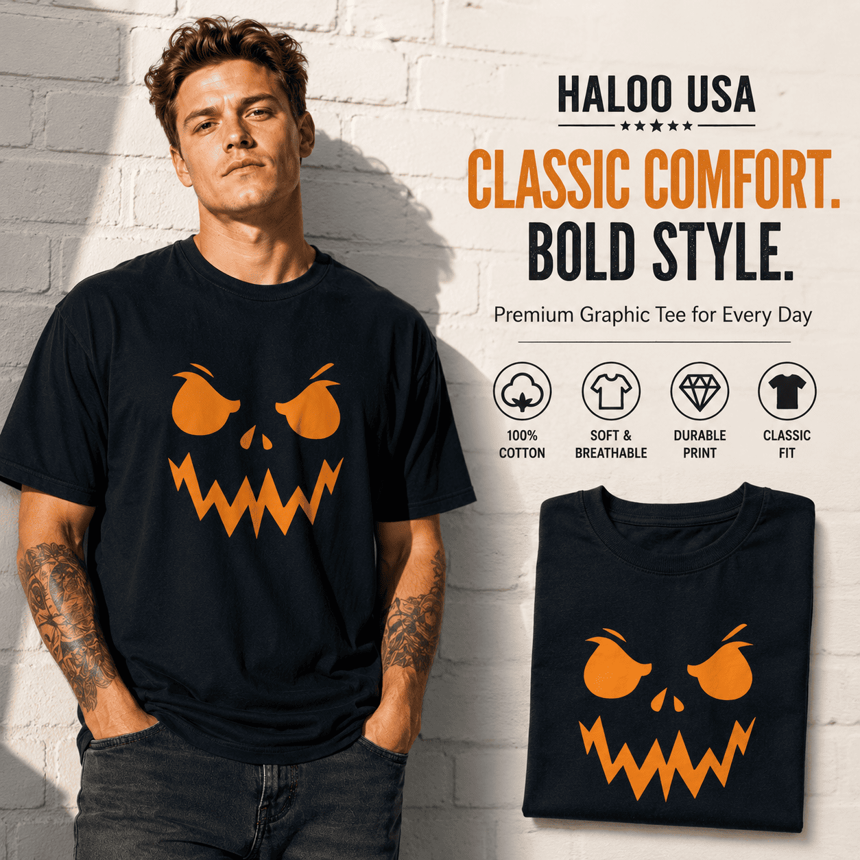 Scary Pumpkin Face Jack O Lantern Halloween Spooky Graphic Men's T-Shirt