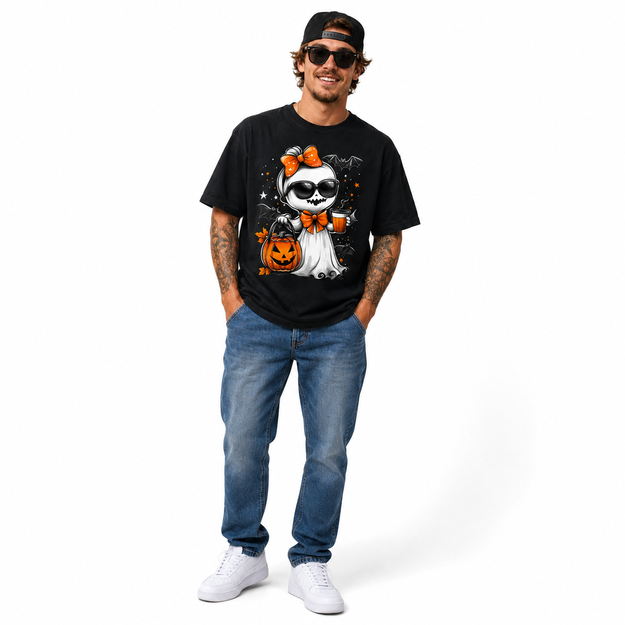 Cute Ghost Pumpkin Halloween Spooky Gothic Funny Graphic Men's T-Shirt