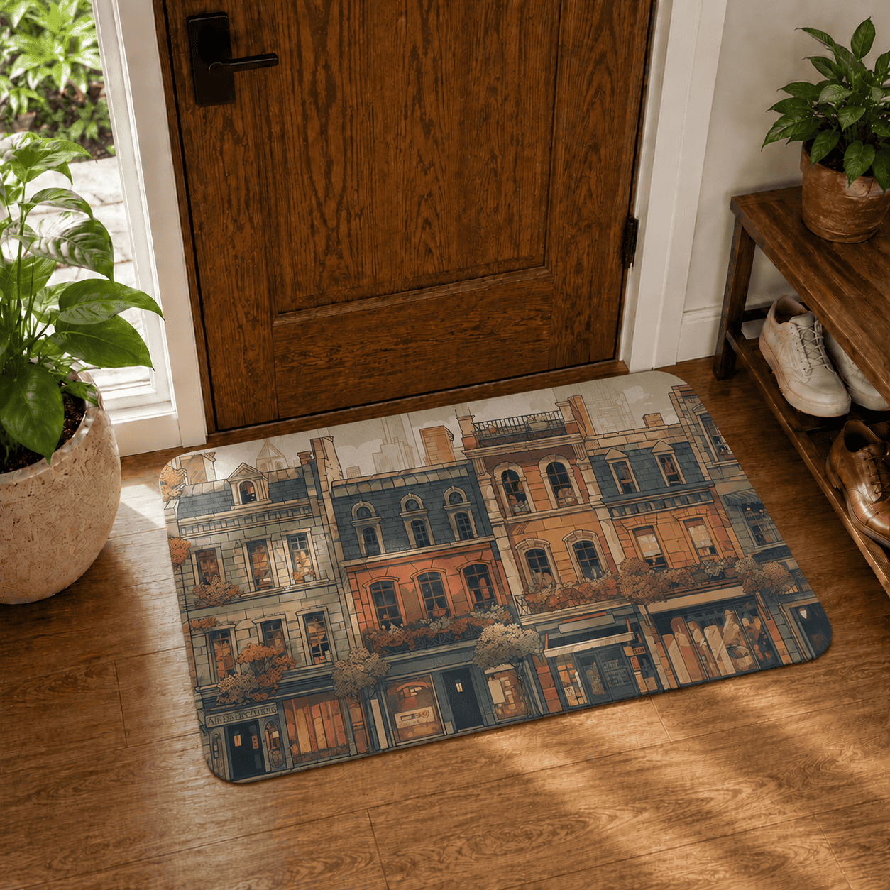European Cityscape Bath Mat Quick Dry Super Absorbent Non Slip Anime Style