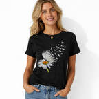 Women Daisy Floral Graphic T-Shirt Summer Flower Casual Crew Neck Tee Top