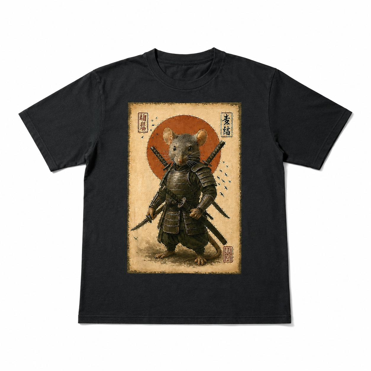 Vintage Japanese Samurai Rat Warrior Graphic Unisex T-Shirt Anime Style Art Tee