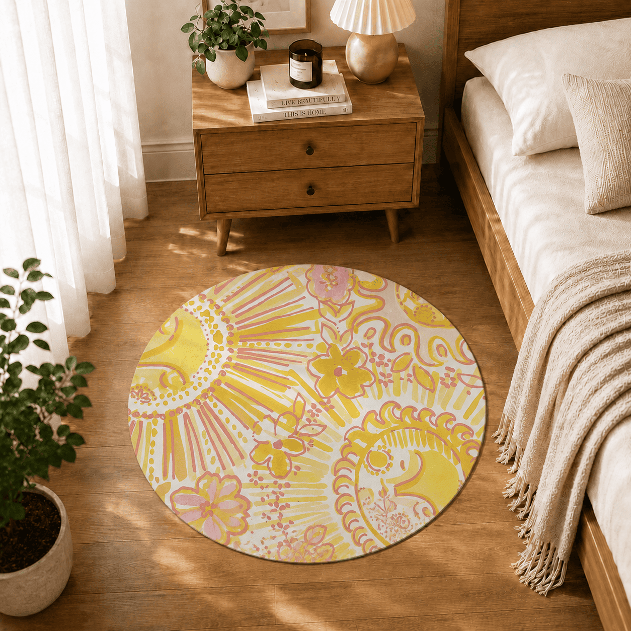 Boho Smile Sun Door Mat Quick Dry Super Absorbent Non Slip Meditation Decor