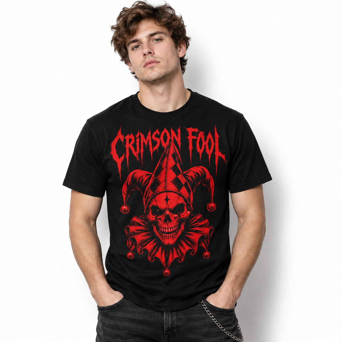 Crimson Fool Jester Skull Gothic Horror Dark Fantasy Men's T-Shirt