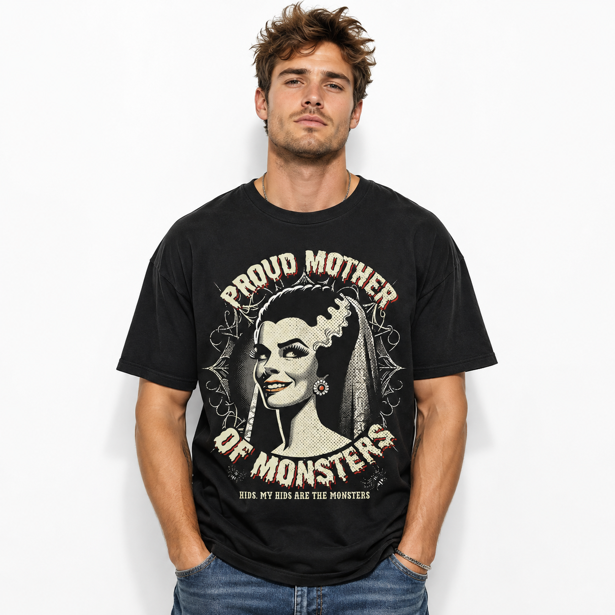 Proud Mother of Monsters Funny Horror Mom Halloween Graphic Men's T-Shirt