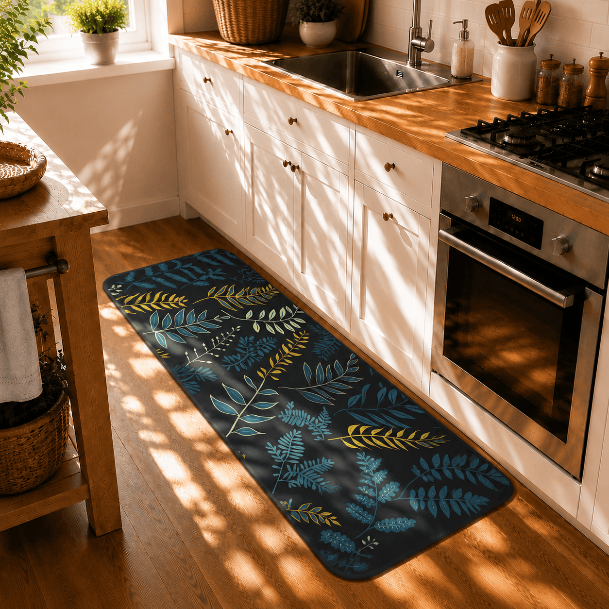 Botanical Entryway Mat with Quick Dry Super Absorbent Non Slip Fern Design