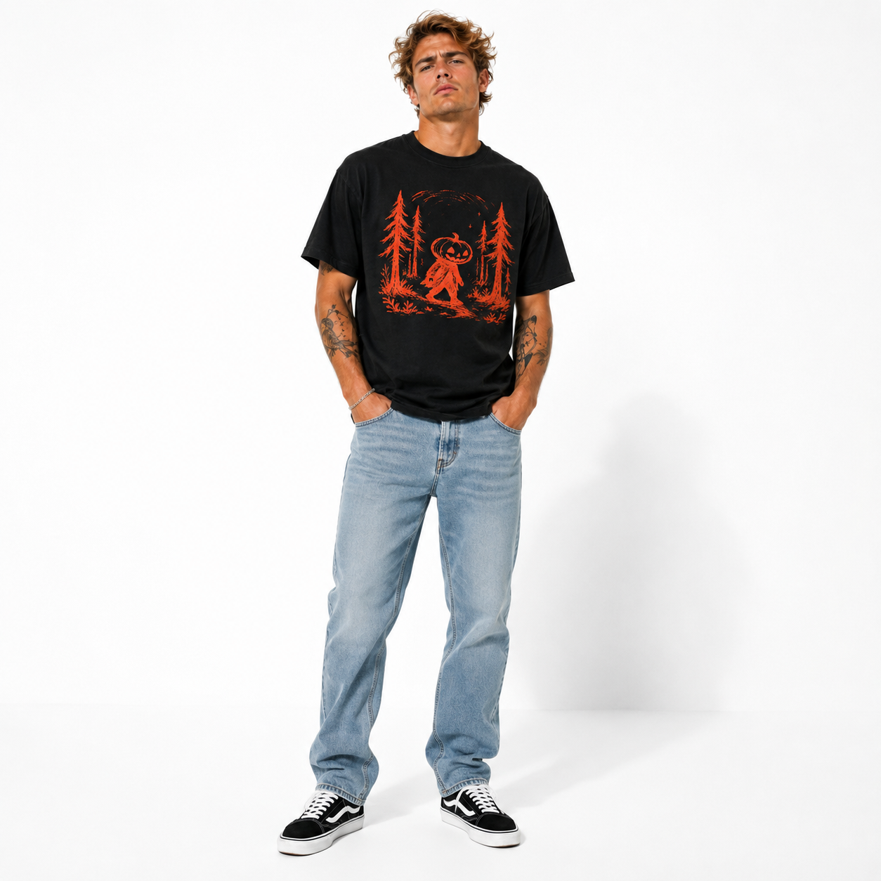 Halloween Pumpkin Head Forest Creature Spooky Vintage Graphic Men's T-Shirt