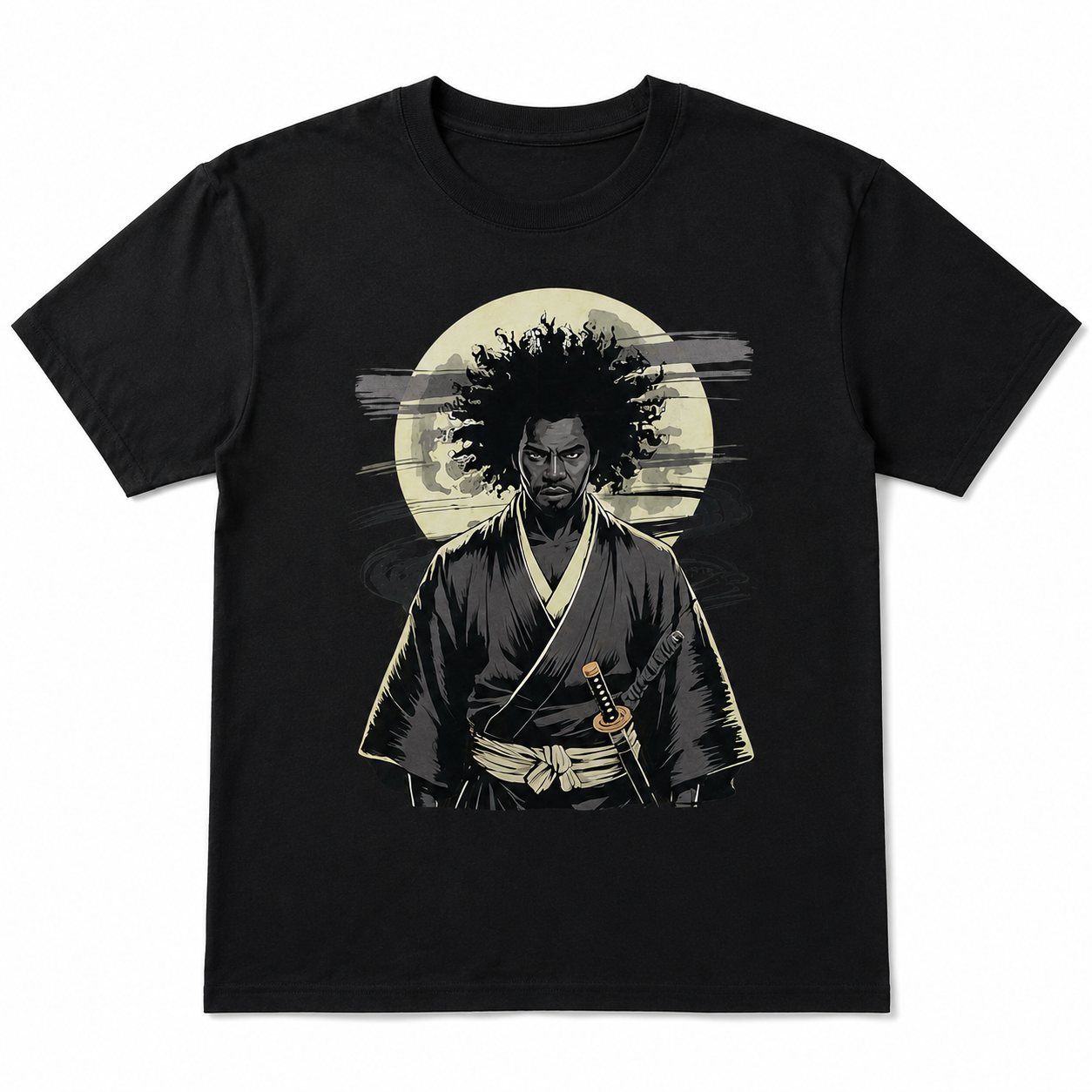 Afro Samurai Warrior Katana Vintage Japanese Graphic T Shirt Streetwear Tee