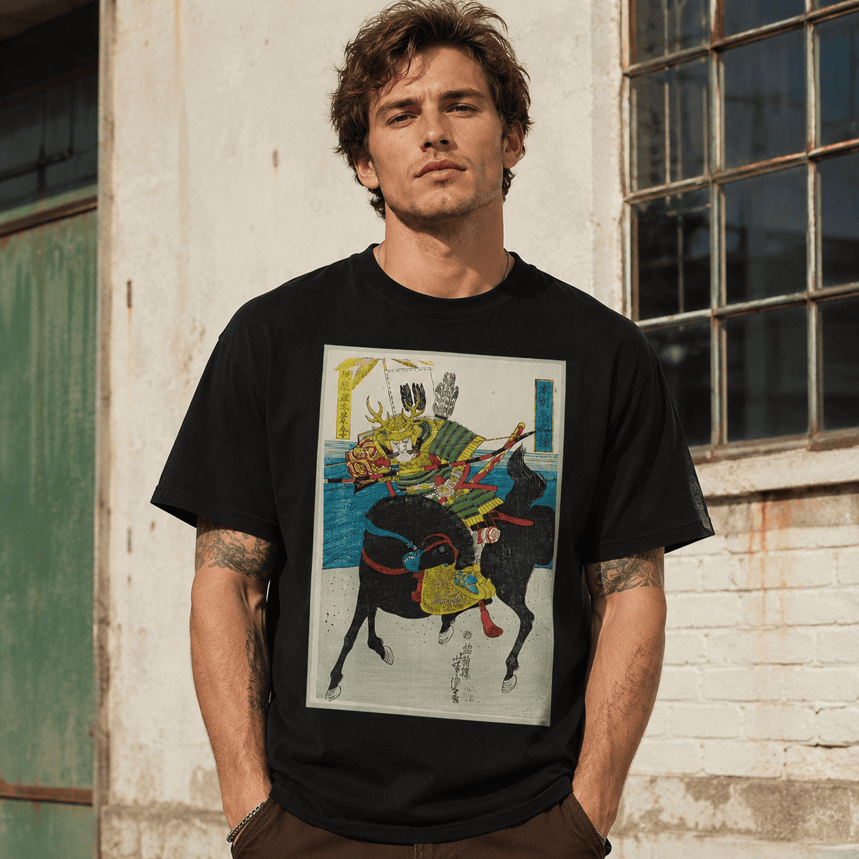 Vintage Japanese Samurai Warrior Ukiyo-e Anime Style Graphic Men’s Art T-Shirt