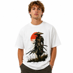Vintage Samurai Red Sun Graphic T-Shirt Japanese Armor Streetwear Tee