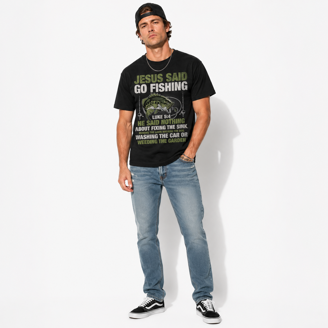 Instructed to Go Fishing Christian Bass Fishing Graphic T Shirt Faith Gift