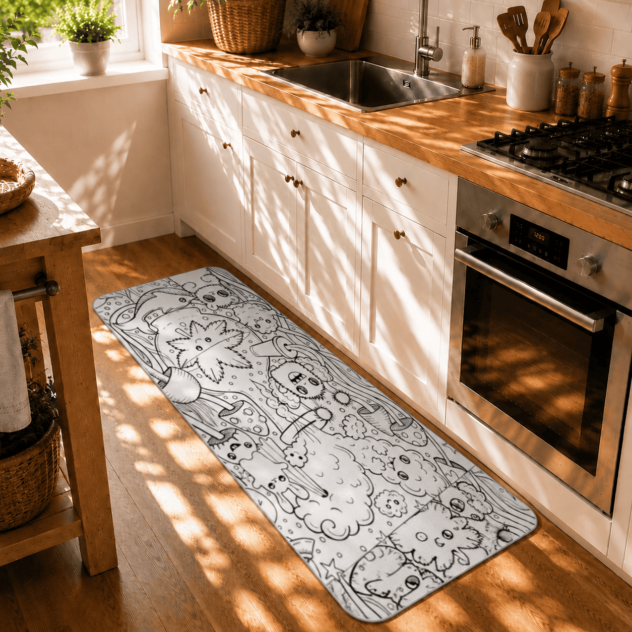 Black White Psychedelic Floor Mat Quick Dry Super Absorbent Non Slip Doodle Art