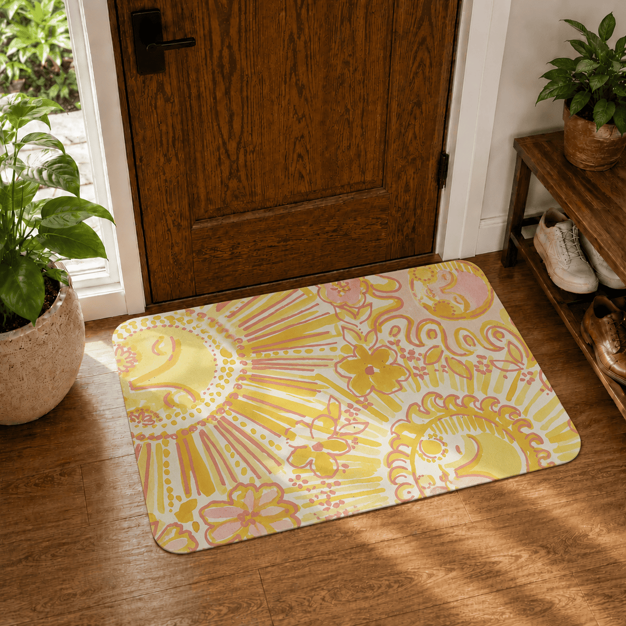 Boho Smile Sun Door Mat Quick Dry Super Absorbent Non Slip Meditation Decor