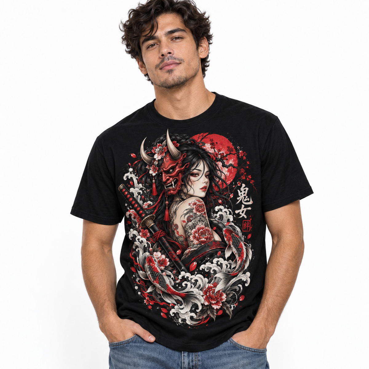 Hannya Oni Mask Geisha Koi Japanese Tattoo Art Graphic Men's T-Shirt