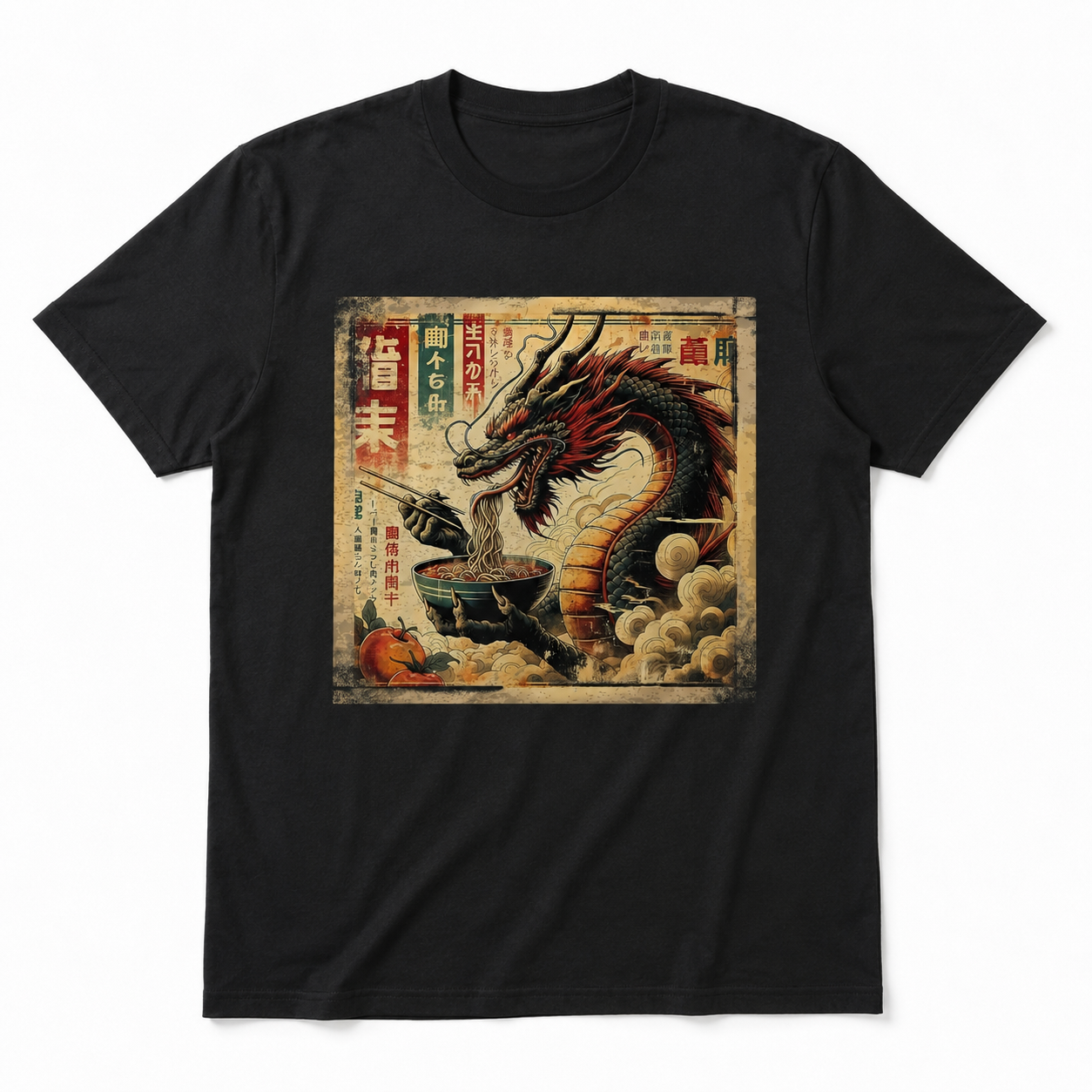 Japanese Dragon Ramen T-Shirt Vintage Anime Food Graphic Streetwear Tee