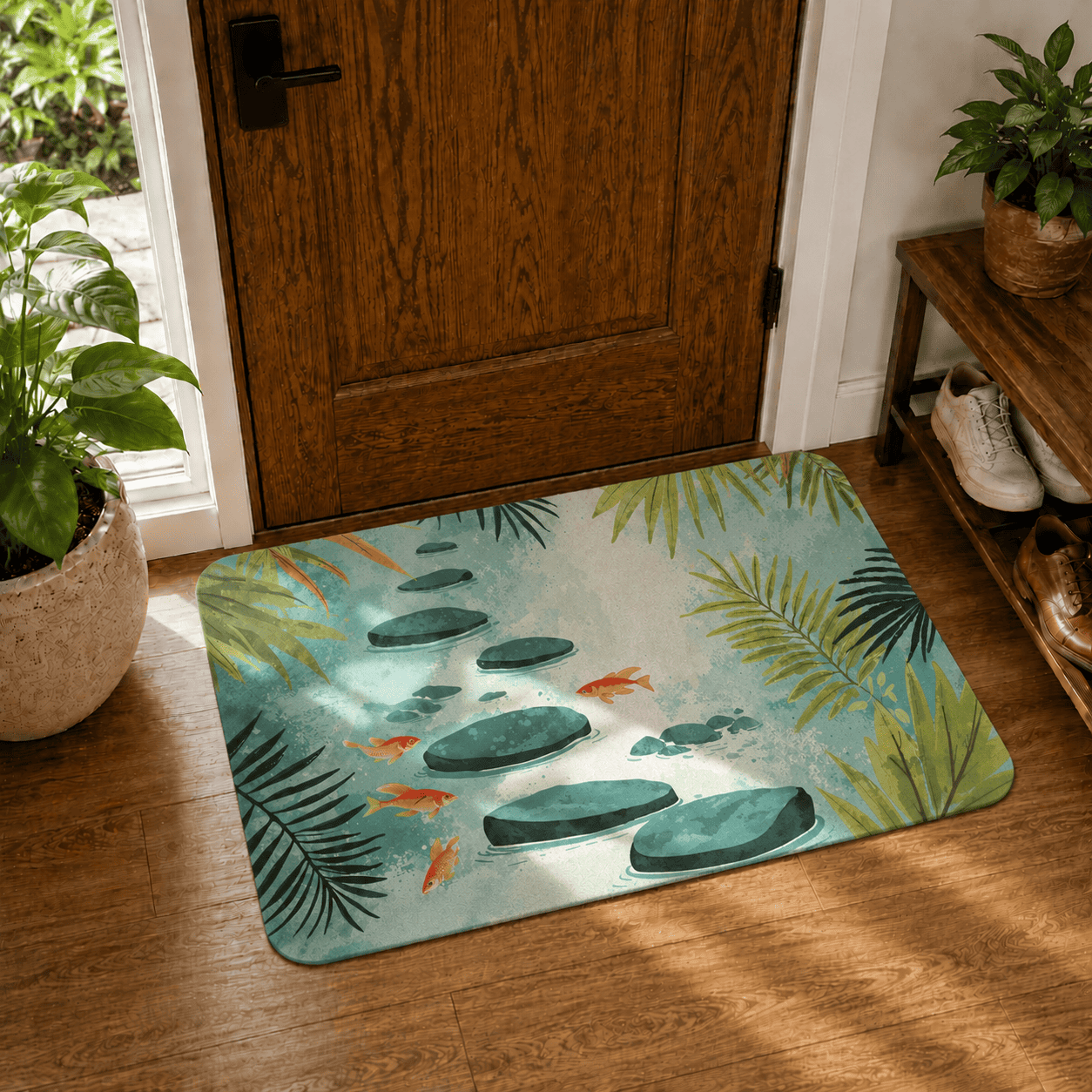 Koi Pond Laundry Room Mat Quick Dry Super Absorbent Non Slip Japanese Garden