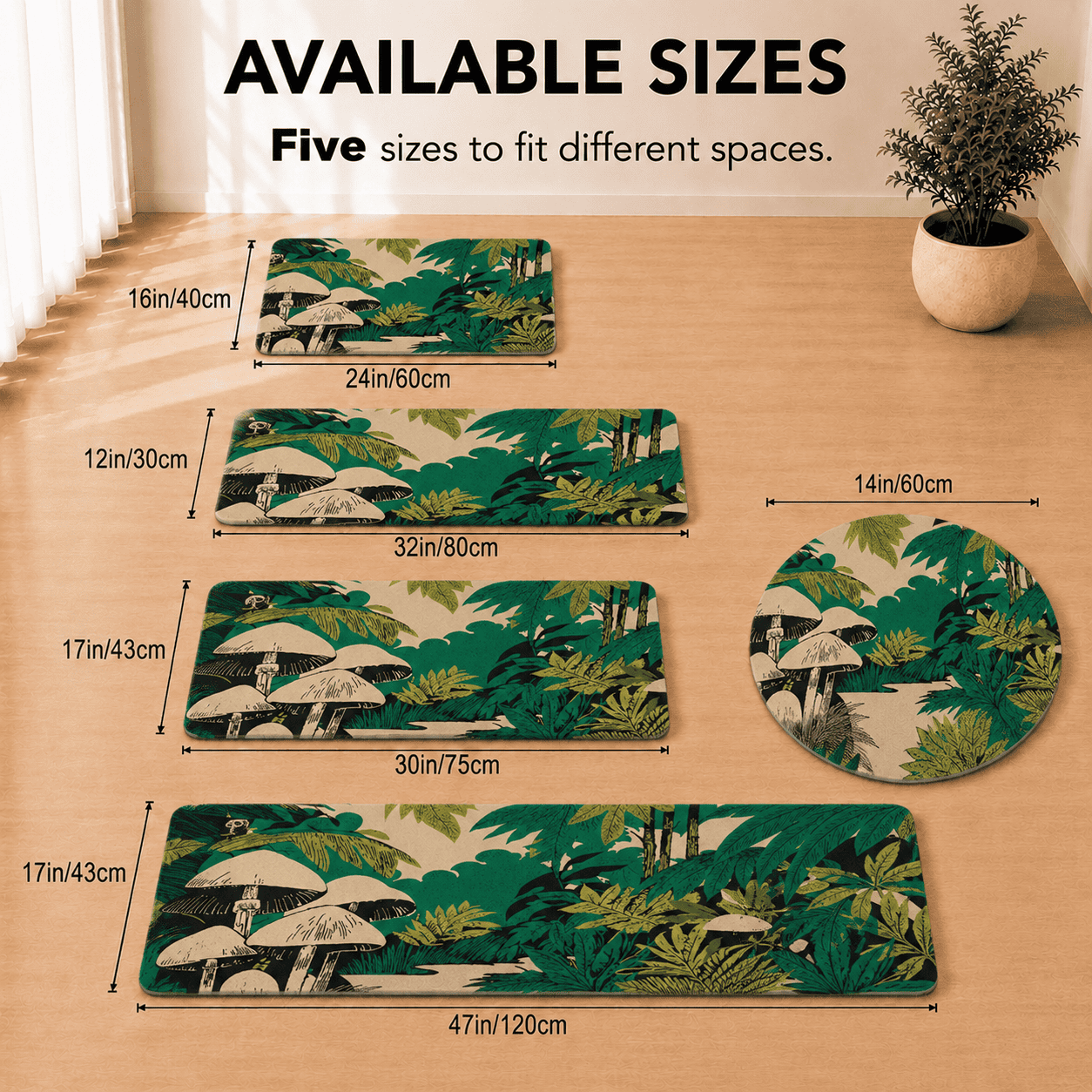 Botanical Mushroom Bath Mat Quick Dry Super Absorbent Non Slip Forest Design