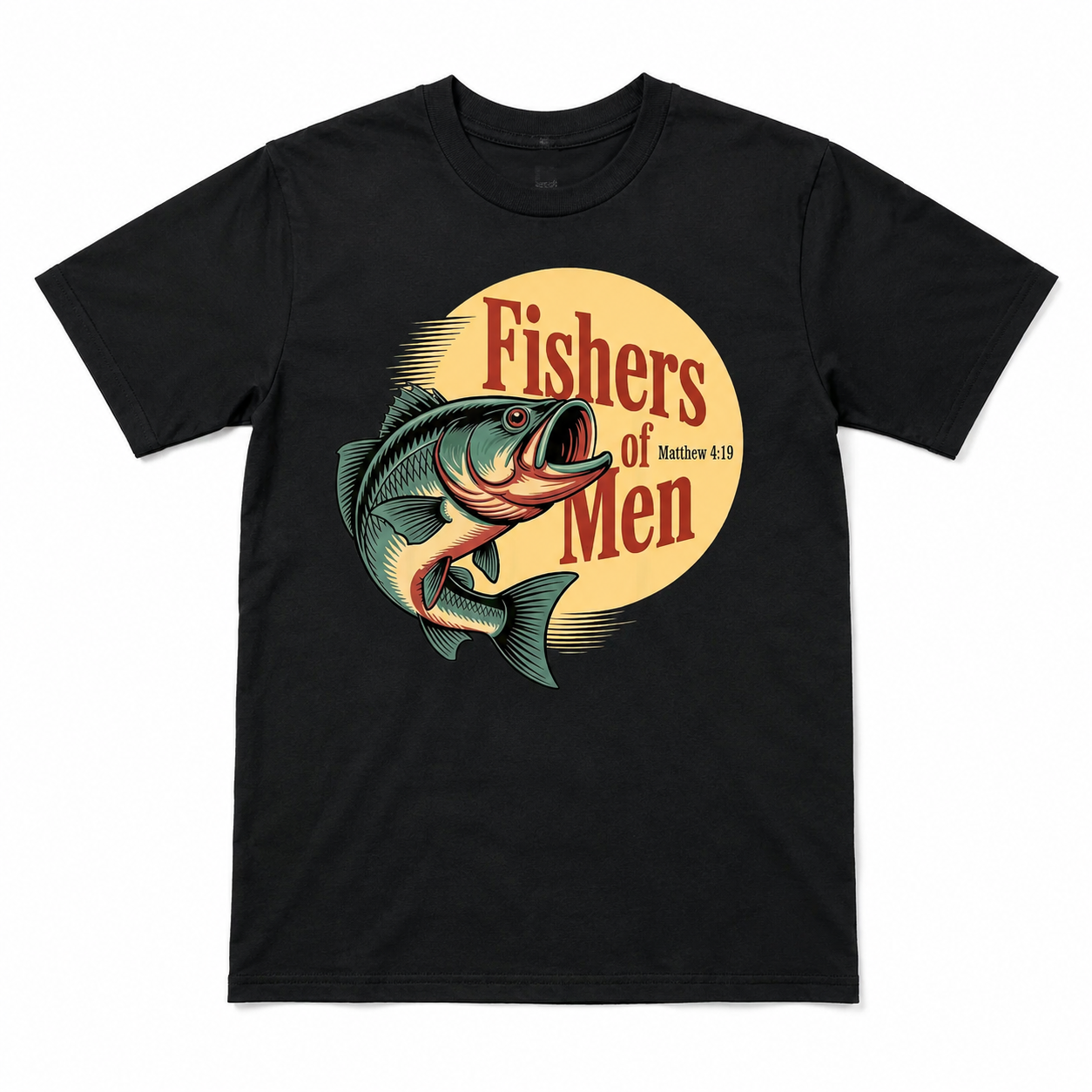 Fishers of Men Matthew 4:19 Bass Fishing T Shirt Christian Graphic Tee Gift