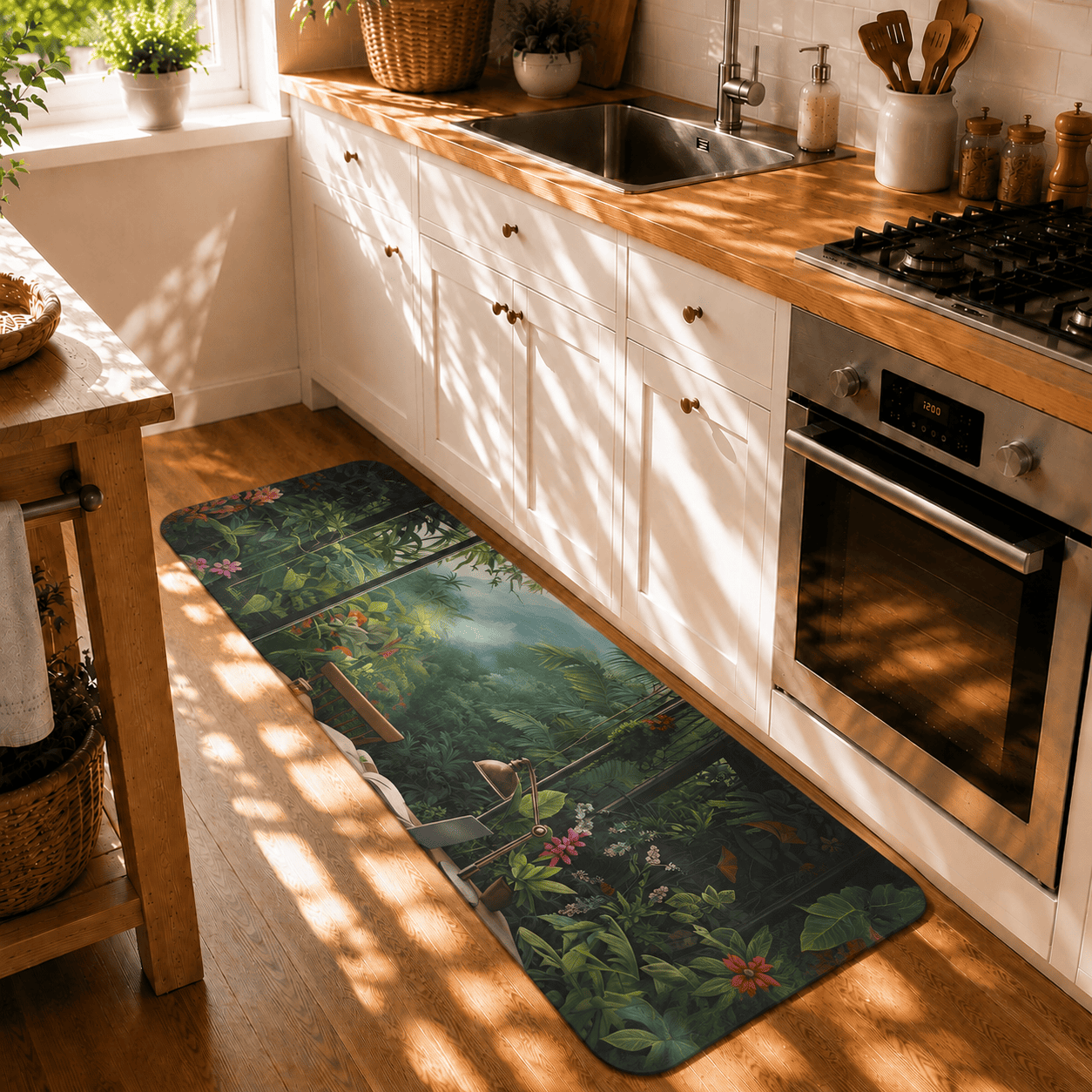 Green Rainforest Kitchen Mat Quick Dry Super Absorbent Non Slip Anime Lofi Decor