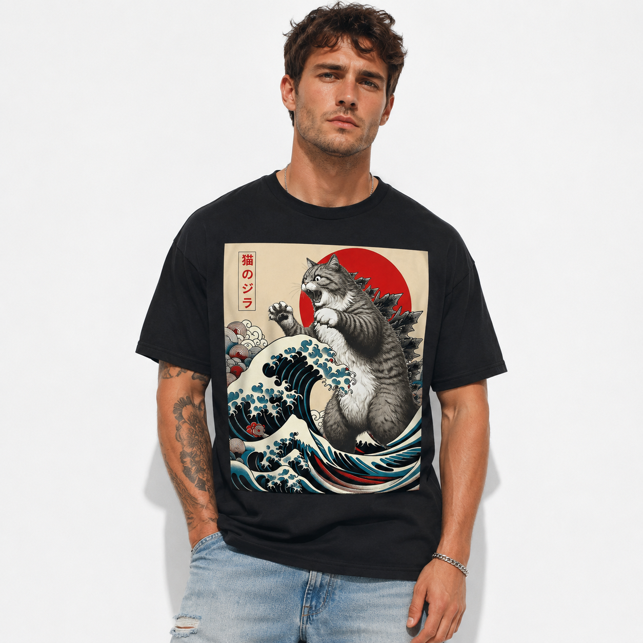 Catzilla Cat Japanese Art Funny Cat