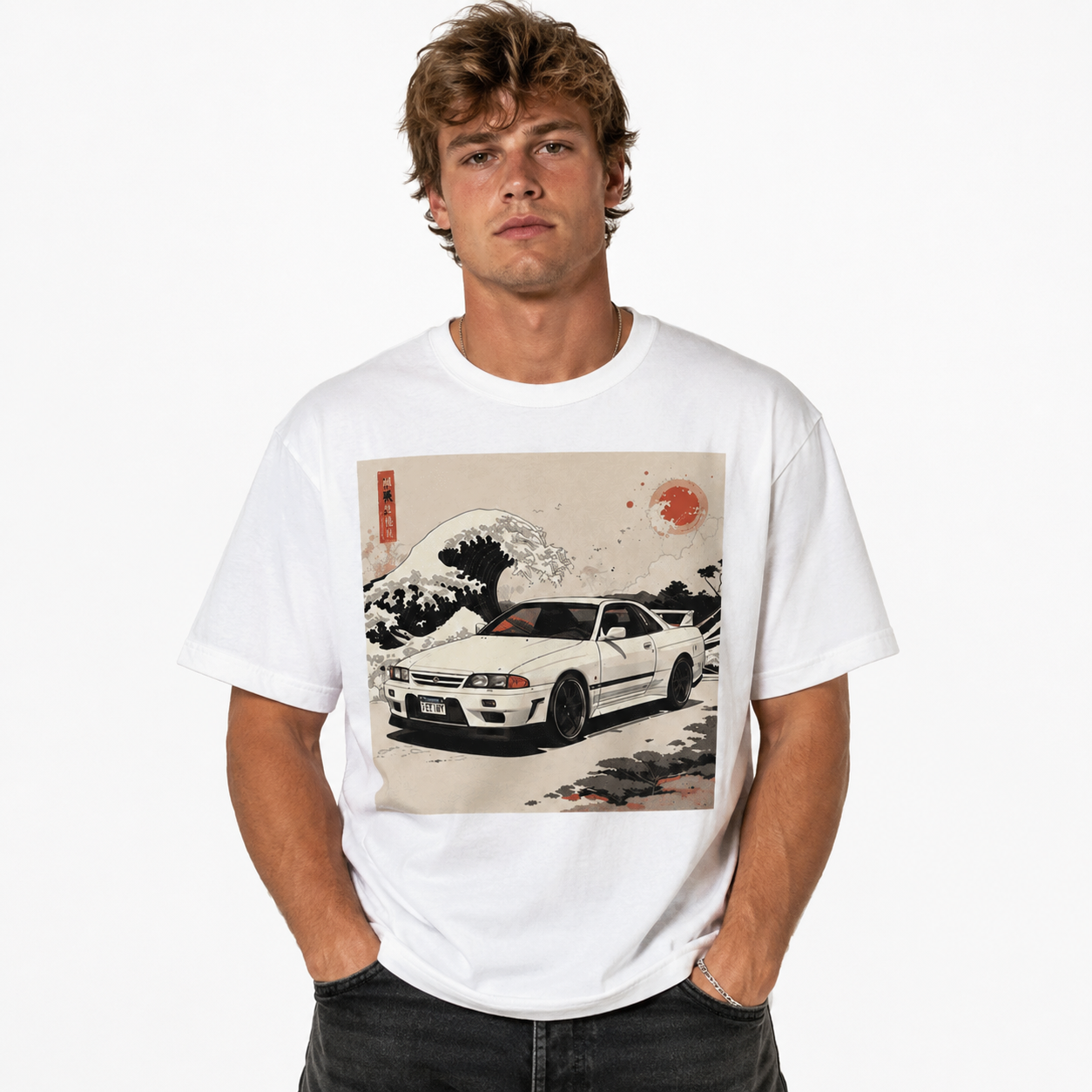 R32 JDM Great Wave Graphic T-Shirt Retro Japanese Racing Car Art Tee