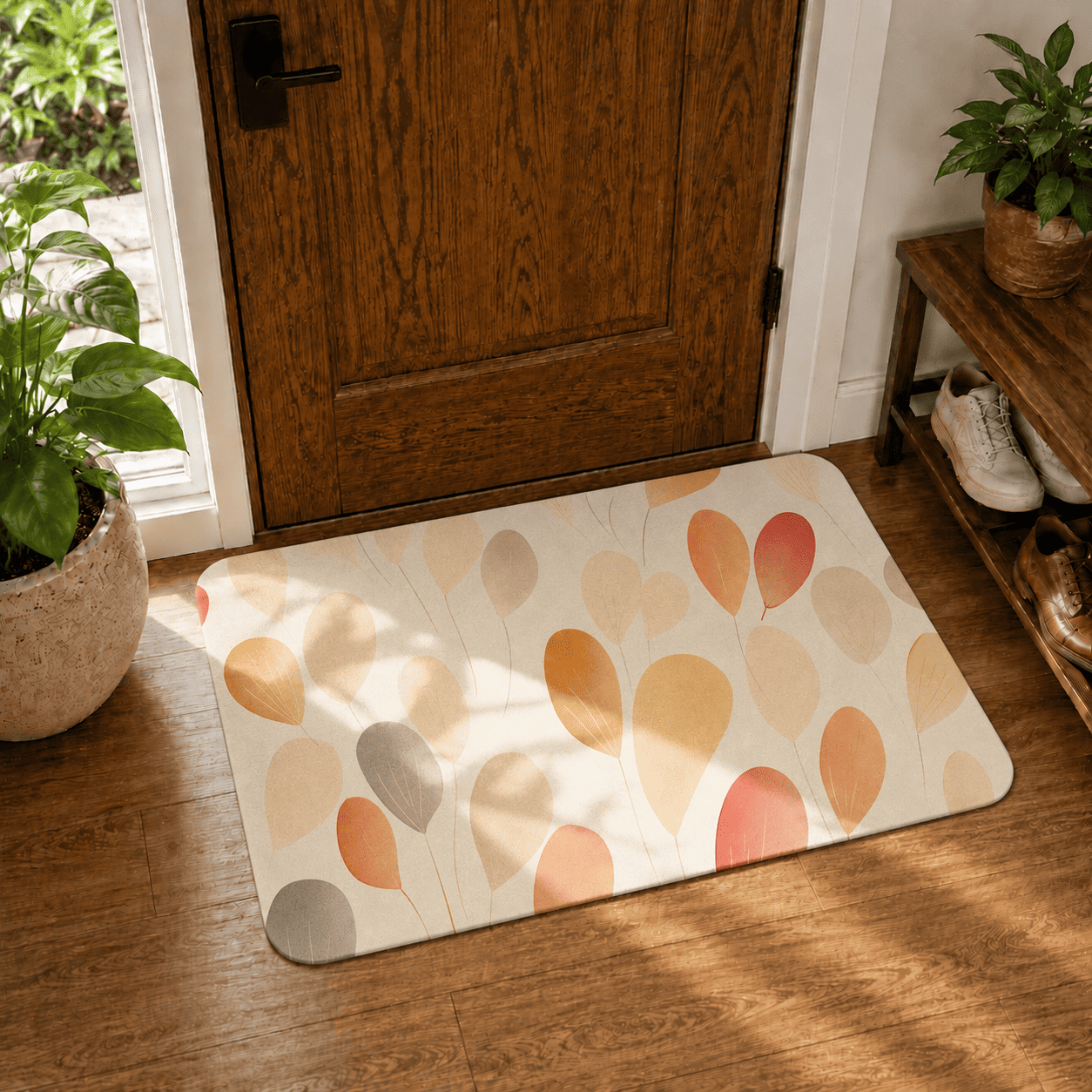 Boho Fall Leaves Entryway Mat Quick Dry Super Absorbent Non Slip Autumn Decor