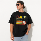 Men's Pluto Never Forget Graphic T-Shirt Funny Space Retro Planet Tee