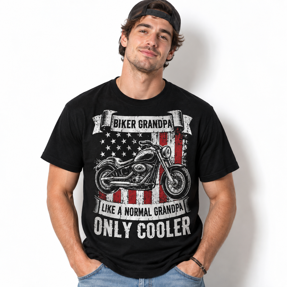 Biker Grandpa Like a Normal Grandpa Only Cooler Motorcycle Men's T-Shirt