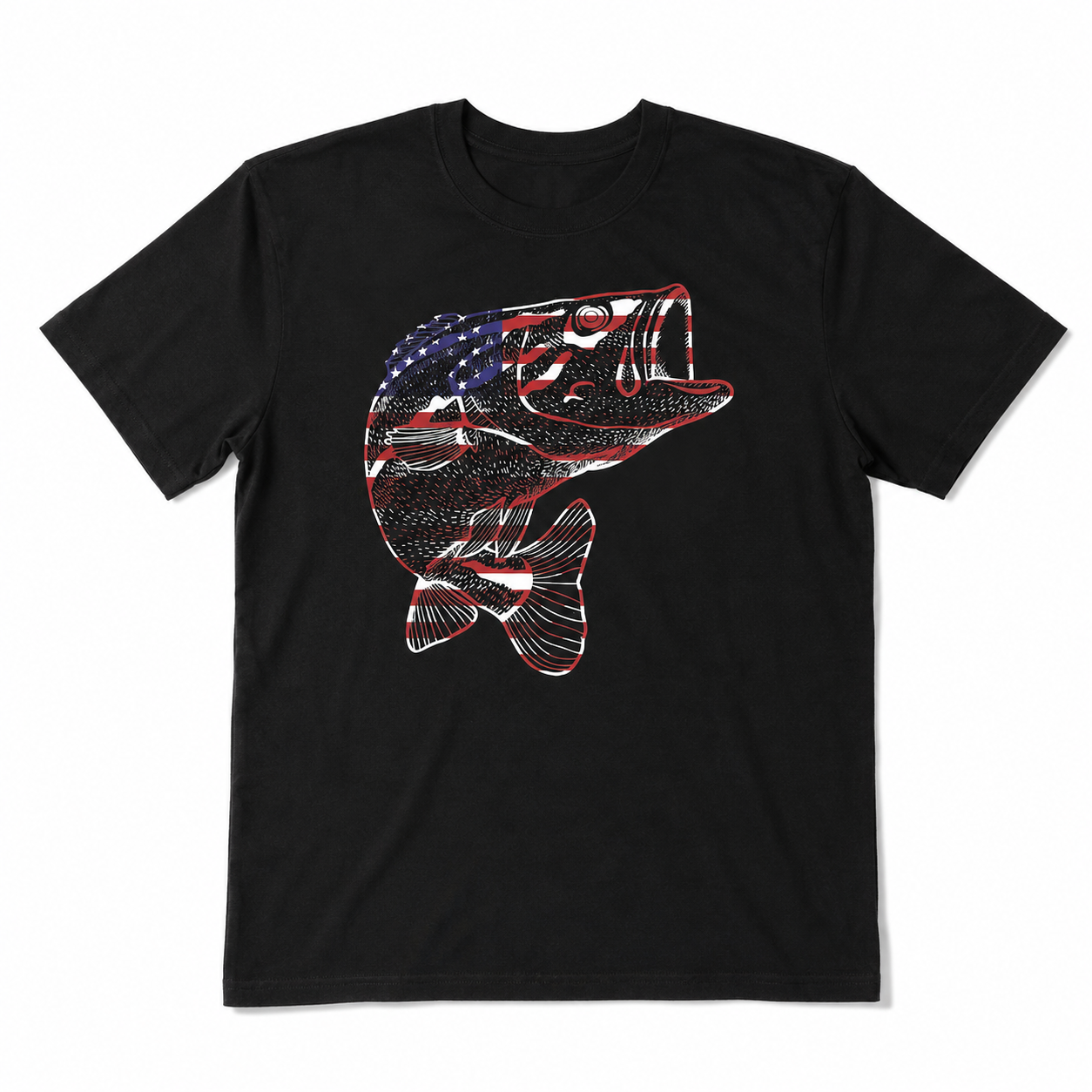 Bass Fish American Flag Fishing Graphic T Shirt Patriotic Angler Dad Gift