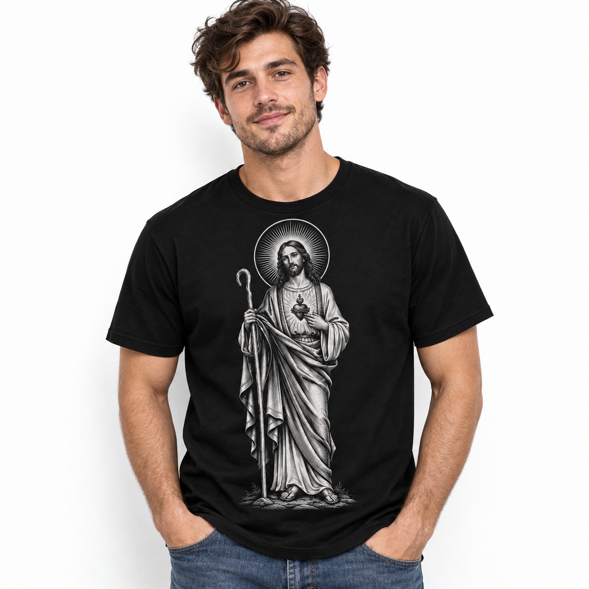 Sacred Heart of Jesus Christian Faith Religious Graphic Men's T-Shirt