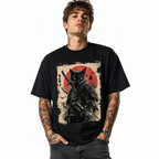 Vintage Japanese Samurai Cat Graphic Unisex T-Shirt Anime Style Warrior Art Tee