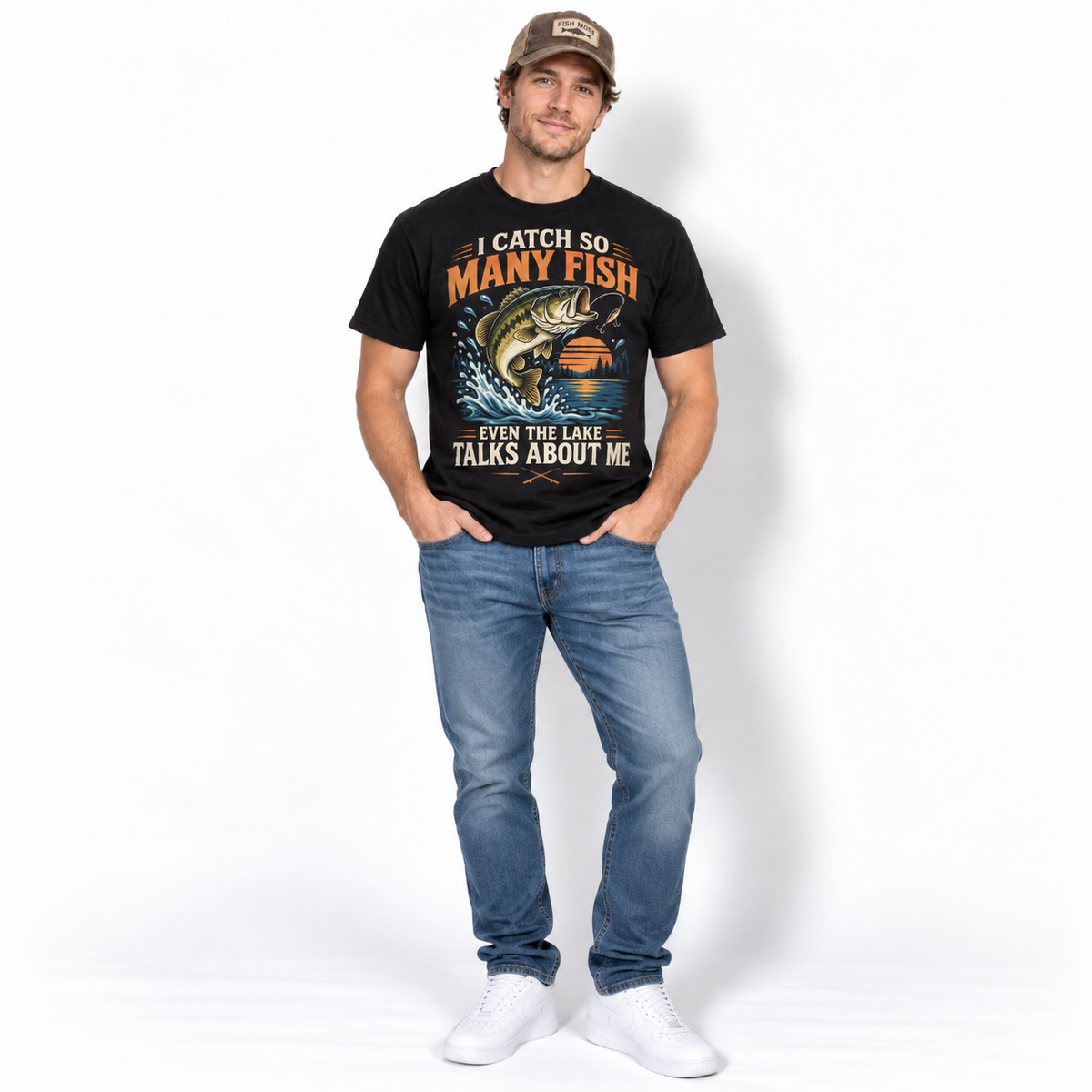 I Catch So Many Fish Even the Lake Talks About Me Bass Fishing Men's T-Shirt