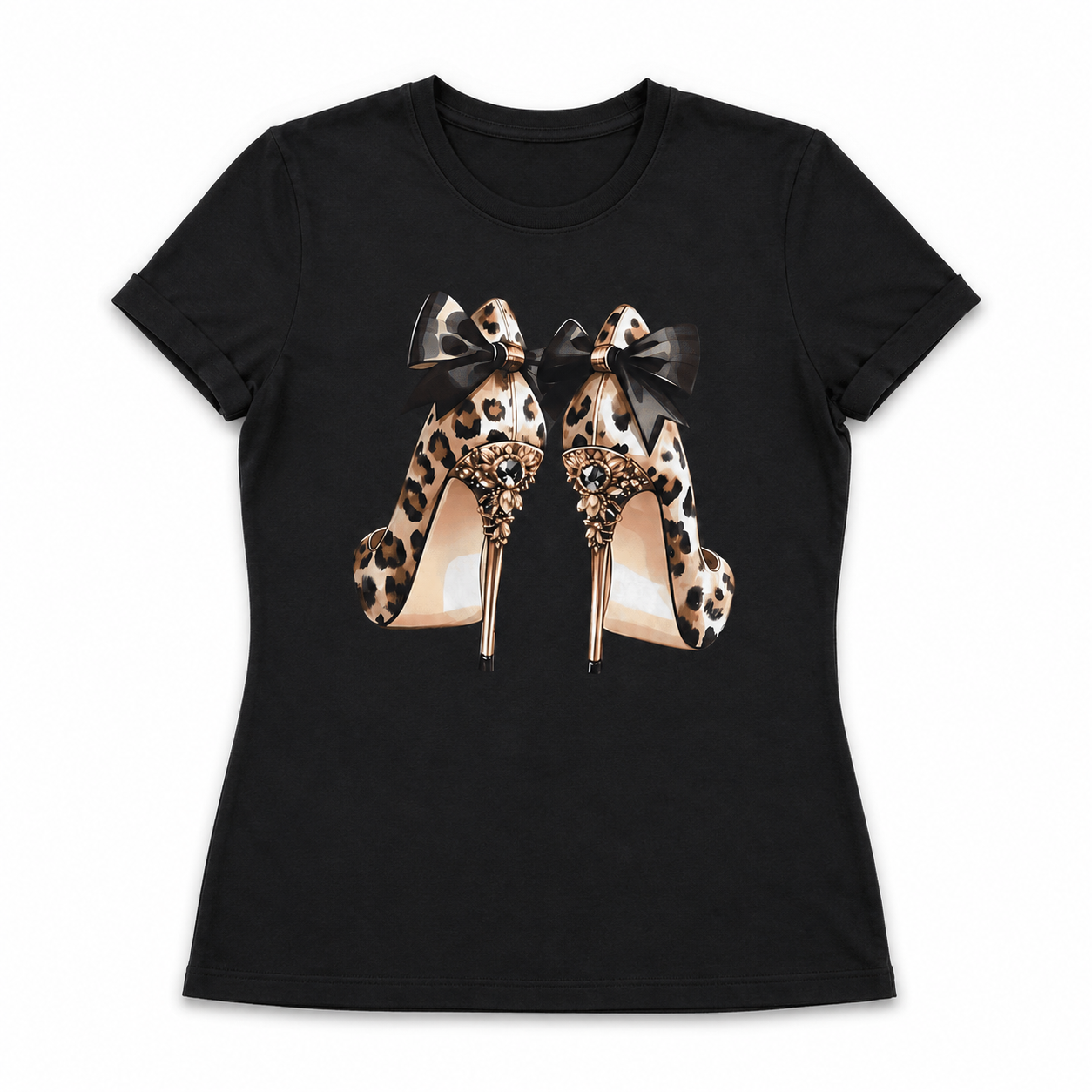 Leopard Stiletto Jewel Graphic Tee – Glamour Aesthetic Casual Tshirt