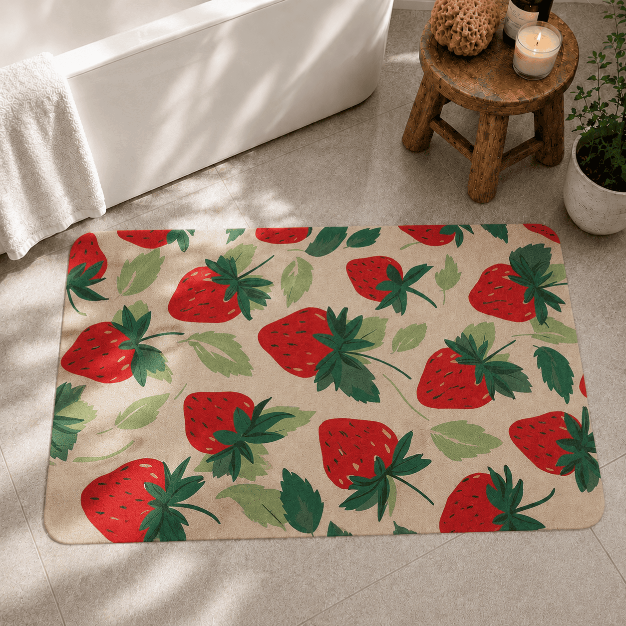 Cute Strawberrry Kitchen Rug Gift for Housewarming Party, Gift for New House, Pink Lover Gift Idea, Strawberry Area Mat, Nursery room Rug