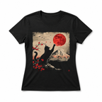 Women's Japanese Cat Mount Fuji Graphic T-Shirt Cute Casual Summer Tee Top