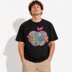 Colorful Teacher Apple Graphic T-Shirt School Gift Tee for Men
