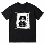 Japanese Samurai Kitten T-Shirt - Cute Neko Graphic Tee - Aesthetic Anime Shirt